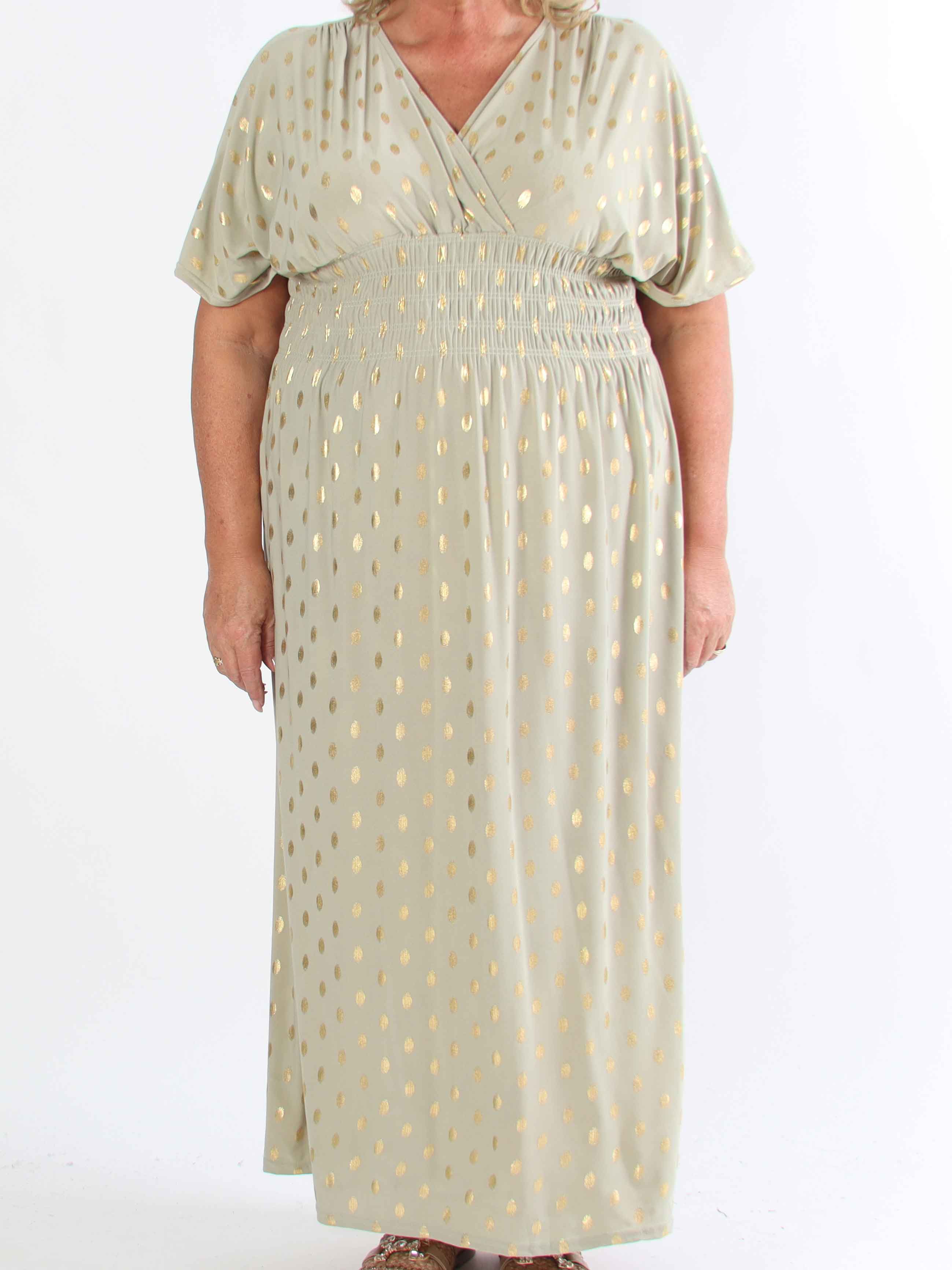 Pams Dot - Lång stretchig plus size-klänning med prickig detalj